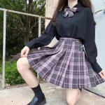 Full set New School Girl Uniform Pleated Skirts Japanese School Uniform High Waist A-Line Plaid Skirt Sexy JK Uniforms for Woman