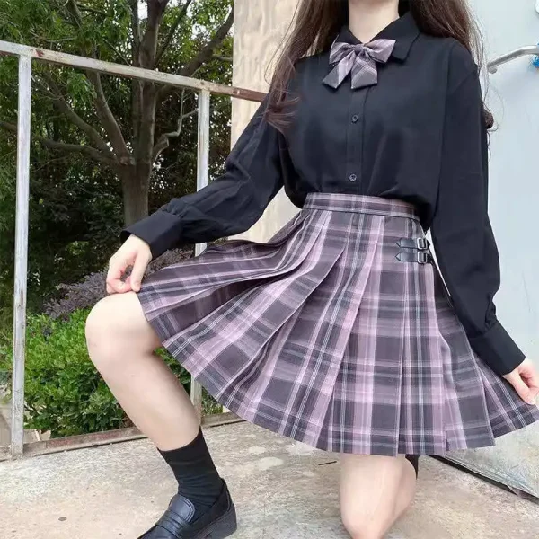 Full set New School Girl Uniform Pleated Skirts Japanese School Uniform High Waist A-Line Plaid Skirt Sexy JK Uniforms for Woman