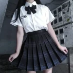 Full set New School Girl Uniform Pleated Skirts Japanese School Uniform High Waist A-Line Plaid Skirt Sexy JK Uniforms for Woman