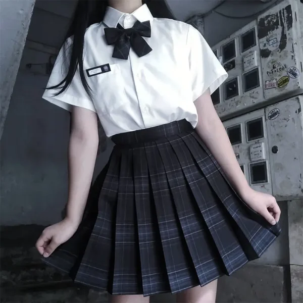 Full set New School Girl Uniform Pleated Skirts Japanese School Uniform High Waist A-Line Plaid Skirt Sexy JK Uniforms for Woman