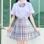 Full set New School Girl Uniform Pleated Skirts Japanese School Uniform High Waist A-Line Plaid Skirt Sexy JK Uniforms for Woman