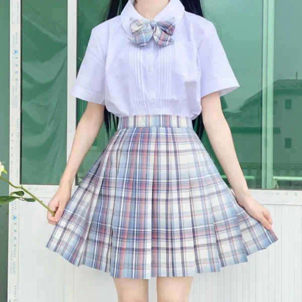 Full set New School Girl Uniform Pleated Skirts Japanese School Uniform High Waist A-Line Plaid Skirt Sexy JK Uniforms for Woman