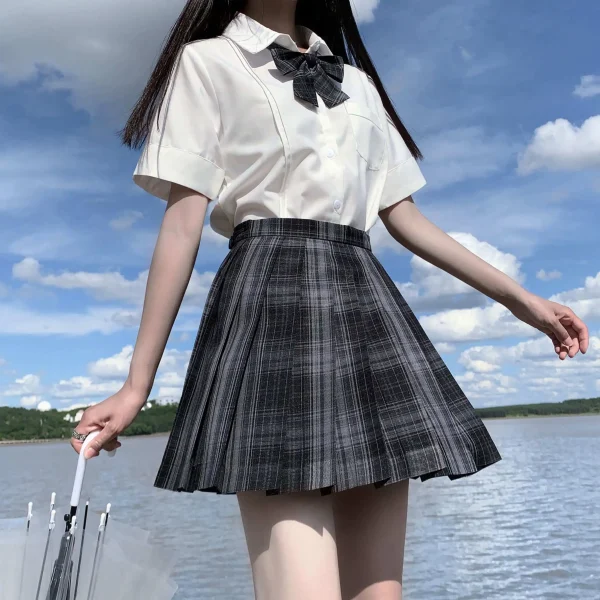 Full set New School Girl Uniform Pleated Skirts Japanese School Uniform High Waist A-Line Plaid Skirt Sexy JK Uniforms for Woman