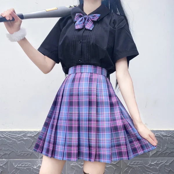 Full set New School Girl Uniform Pleated Skirts Japanese School Uniform High Waist A-Line Plaid Skirt Sexy JK Uniforms for Woman