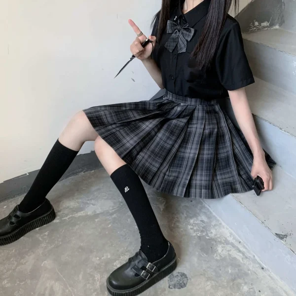 Full set New School Girl Uniform Pleated Skirts Japanese School Uniform High Waist A-Line Plaid Skirt Sexy JK Uniforms for Woman