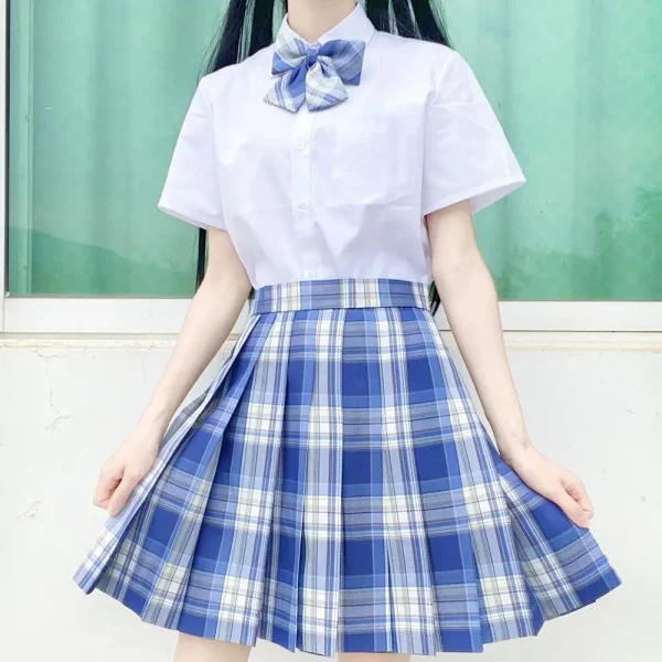 Full set New School Girl Uniform Pleated Skirts Japanese School Uniform High Waist A-Line Plaid Skirt Sexy JK Uniforms for Woman