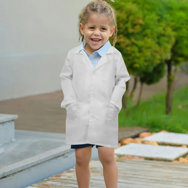 1pc Polyester Lab Coat Kids Lab Uniform Long Sleeve White Doctor Coat For Science Experiments Kids Cosplay Scientists Costume