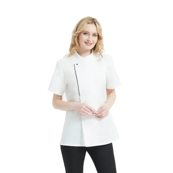 Unisex Chef Uniform Kitchen Hotel Restaurant Bakery Cook Work Clothes Short Sleeve Shirt Chef Jacket Tops for Waiter Overalls