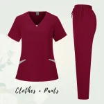 Solid Scrub Working Uniform Set Women Comfy V-Neck Short Sleeve T-Shirts Straight Pants Suit Summer Casual Workwear With Pockets