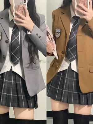 Japanese School Uniforms for Girl Autumn Winter Blazer Sets Pleated Skirt Uniform Sailor Tie Anime Cos Clothing Costumes Women