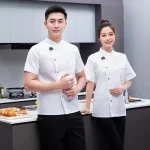 Chef Jacket Short Sleeve Kitchen Cook Shirts Unisex Chef coat apron Restaurant BakeryWaiter Sushi Uniform for men chef hat black