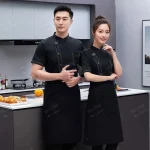 Chef Jacket Short Sleeve Kitchen Cook Shirts Unisex Chef coat apron Restaurant BakeryWaiter Sushi Uniform for men chef hat black
