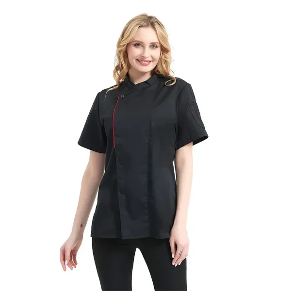 Unisex Chef Uniform Kitchen Hotel Restaurant Bakery Cook Work Clothes Short Sleeve Shirt Chef Jacket Tops for Waiter Overalls