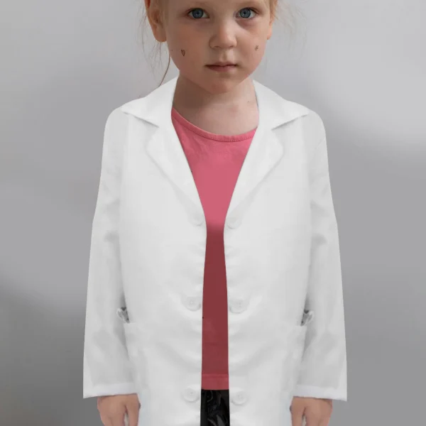1pc Polyester Lab Coat Kids Lab Uniform Long Sleeve White Doctor Coat For Science Experiments Kids Cosplay Scientists Costume