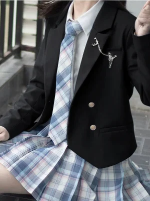 Navy Blue JK School Uniform Blazer Women's Long Sleeve Suit Coat Female Student Girls Work Outwear Spring Blazer for School