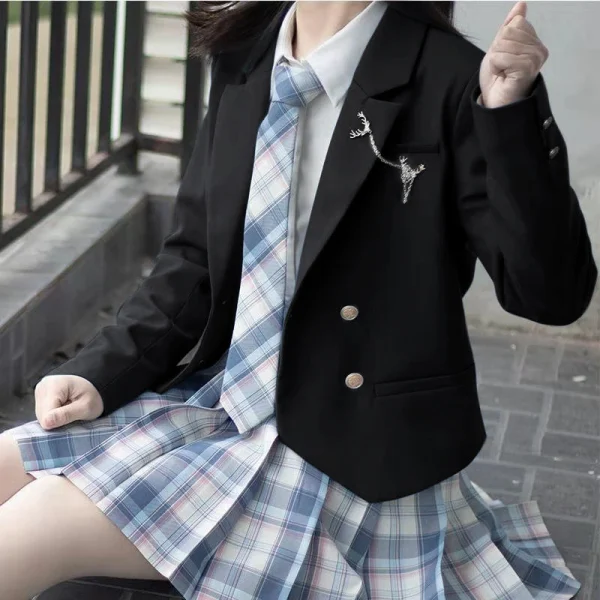 Navy Blue JK School Uniform Blazer Women's Long Sleeve Suit Coat Female Student Girls Work Outwear Spring Blazer for School