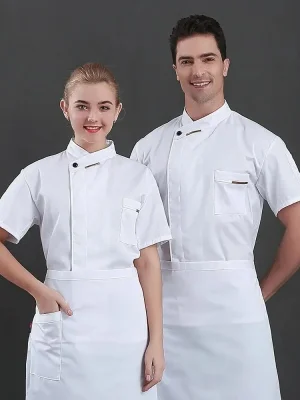 Quality Chef Waiter Uniform Short Sleeve Kitchen Restaurant Cook Chef   Shirt  Sushi Costumes Chef Coat