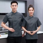 Chef Jacket Short Sleeve Kitchen Cook Shirts Unisex Chef coat apron Restaurant BakeryWaiter Sushi Uniform for men chef hat black