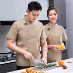 Chef Jacket Short Sleeve Kitchen Cook Shirts Unisex Chef coat apron Restaurant BakeryWaiter Sushi Uniform for men chef hat black