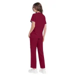 Solid Scrub Working Uniform Set Women Comfy V-Neck Short Sleeve T-Shirts Straight Pants Suit Summer Casual Workwear With Pockets