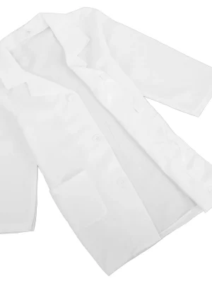 1pc Polyester Lab Coat Kids Lab Uniform Long Sleeve White Doctor Coat For Science Experiments Kids Cosplay Scientists Costume
