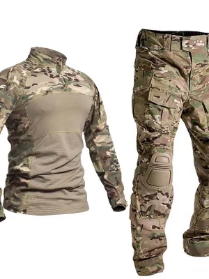 Outdoor Uniform Tactical Suits Shirts Outfit Men Clothing Wear resistant Tops Airsof Cargo Pants Camo Hunting Pant +Pads
