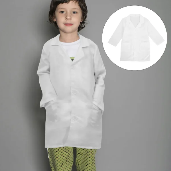 1pc Polyester Lab Coat Kids Lab Uniform Long Sleeve White Doctor Coat For Science Experiments Kids Cosplay Scientists Costume