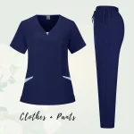 Solid Scrub Working Uniform Set Women Comfy V-Neck Short Sleeve T-Shirts Straight Pants Suit Summer Casual Workwear With Pockets