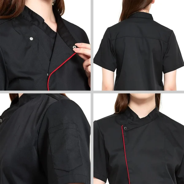 Unisex Chef Uniform Kitchen Hotel Restaurant Bakery Cook Work Clothes Short Sleeve Shirt Chef Jacket Tops for Waiter Overalls