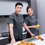 Chef Jacket Short Sleeve Kitchen Cook Shirts Unisex Chef coat apron Restaurant BakeryWaiter Sushi Uniform for men chef hat black