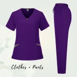 Solid Scrub Working Uniform Set Women Comfy V-Neck Short Sleeve T-Shirts Straight Pants Suit Summer Casual Workwear With Pockets