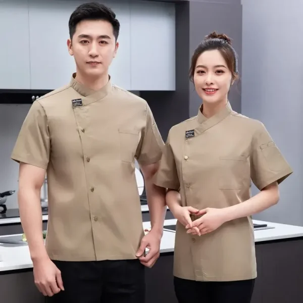 Chef Jacket Short Sleeve Kitchen Cook Shirts Unisex Chef coat apron Restaurant BakeryWaiter Sushi Uniform for men chef hat black