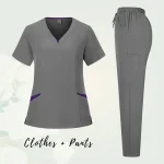 Solid Scrub Working Uniform Set Women Comfy V-Neck Short Sleeve T-Shirts Straight Pants Suit Summer Casual Workwear With Pockets