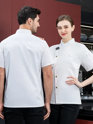 Summer Men Kitchen Cooking Jacket Catering Cook Uniform Restaurant Hotel Coffee Shop Barber Shop Waiter Work Shirt