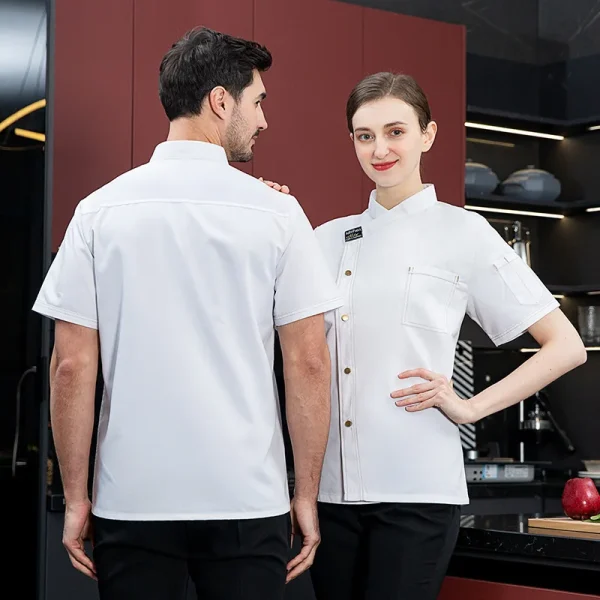 Summer Men Kitchen Cooking Jacket Catering Cook Uniform Restaurant Hotel Coffee Shop Barber Shop Waiter Work Shirt